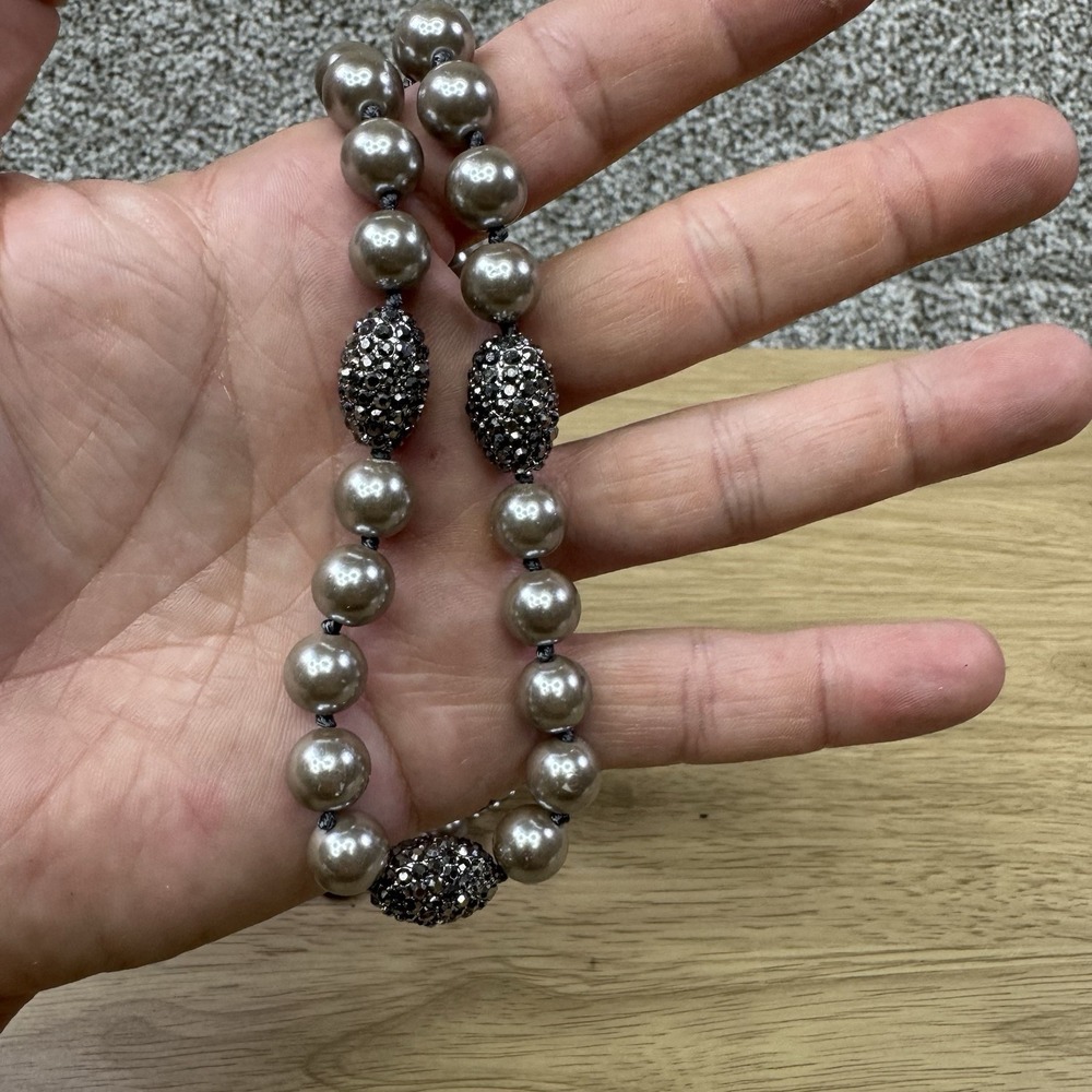 NEW Chico's Faux Pearl Necklace Metallic Kimmi Pave Rhinestone Balls NWT